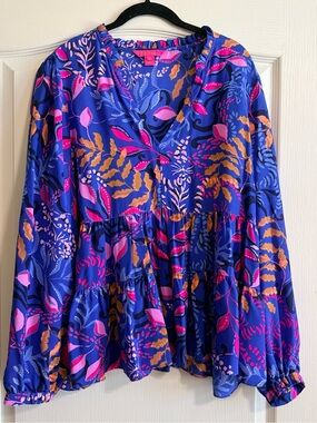Blue flowy silk top Lilly Pulitzer size 14 - Sarita top